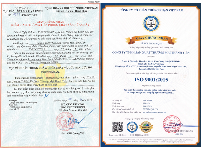 Giấy chứng nhận TCVN 9838:2012 và Chứng nhận ISO 9001:2015