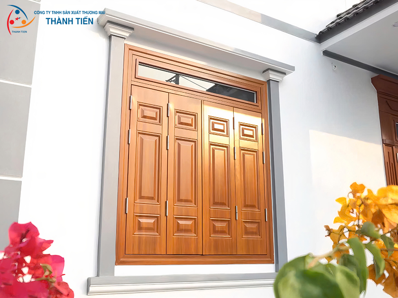 Cửa sổ thép vân gỗ tại nhà ở thực tế